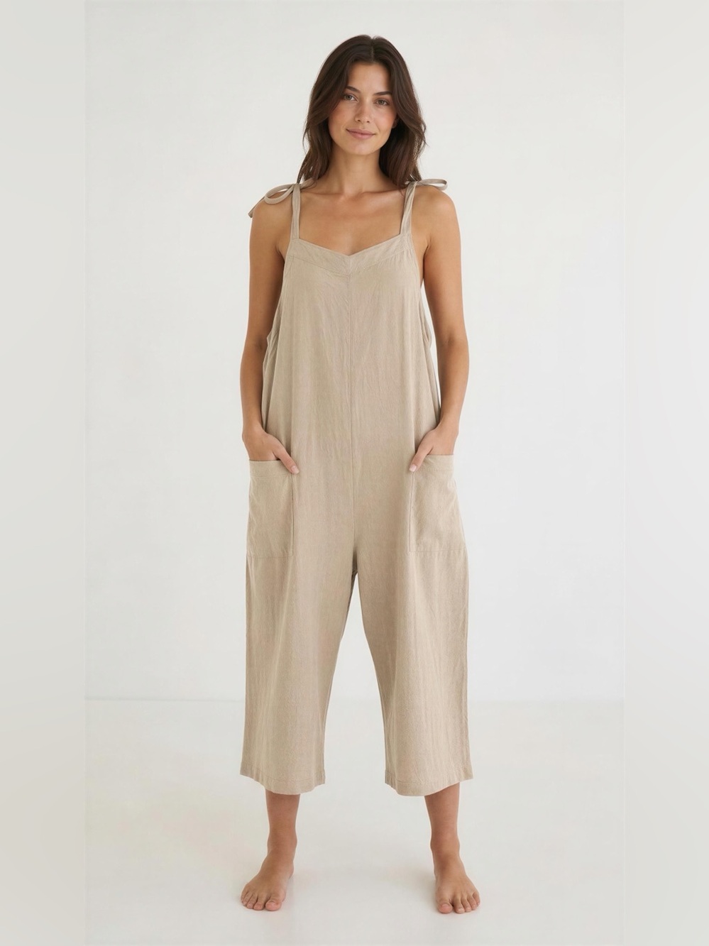 Hunter & Brown women’s Sleeveless Wide-Leg Jumpsuit in Beige Size XS oversized